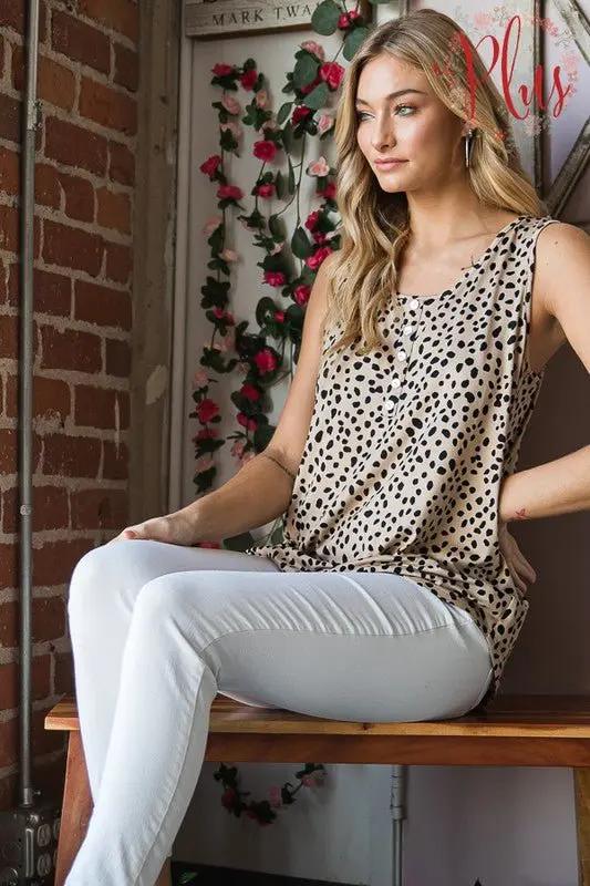 Heimish Full Size Front Button Animal Print Sleeveless Top Plus Size - Love Salve